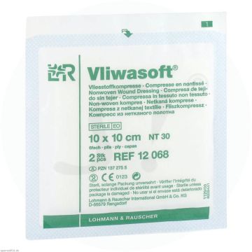 Vliwasoft Vliesstoffkompresse 6-fach steril 2 Stk. 10 x 10 cm