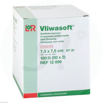 Vliwasoft Schlitzkompresse 4-fach steril 100 Stk. 7,5 x 7,5 cm