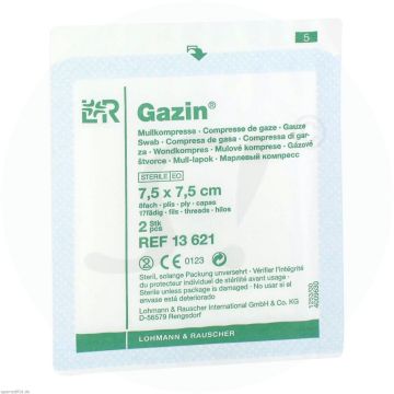 Gazin Mullkompresse steril 2 Stk. 8-fach 7,5 x 7,5 cm