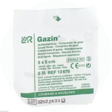 Gazin Mullkompresse steril 5 Stk. 16-fach 5 x 5 cm