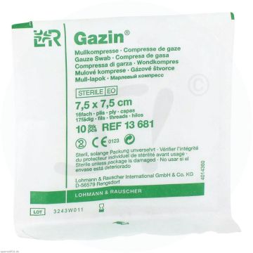 Gazin Mullkompresse steril 10 Stk. 16-fach 7,5 x 7,5 cm