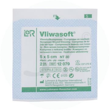 Vliwasoft Vliesstoffkompresse 6-fach steril 2 Stk. 5 x 5 cm