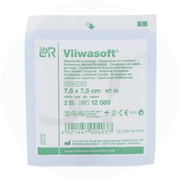 Vliwasoft Vliesstoffkompresse 6-fach steril 2 Stk. 7,5 x 7,5 cm