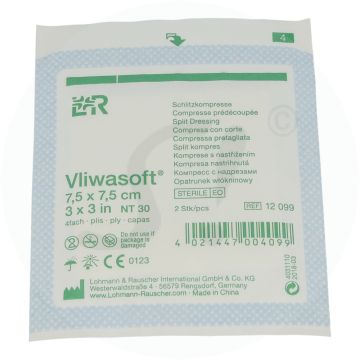Schlitzkompressen Vliwasoft 4-fach steril  7,5 x 7,5 cm 2 Stk.