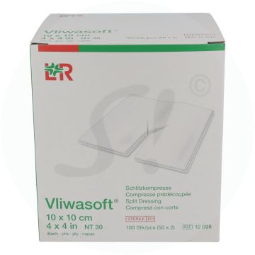 Vliwasoft Schlitzkompresse 4-fach steril 100 Stk. 10 x 10 cm