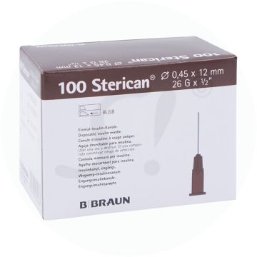 Insulininjektion Einmalkanüle Sterik. 100 Stk. 0,45 x 12