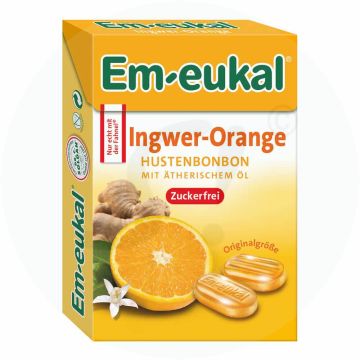 Em-Eukal Bonbons Ingwer-Orange zuckerfrei Box 50 g 